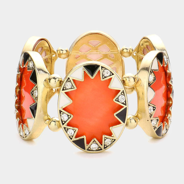 FASHNZFAB Enamel Oval Disc Stretch Bracelet Coral Red One Size 3