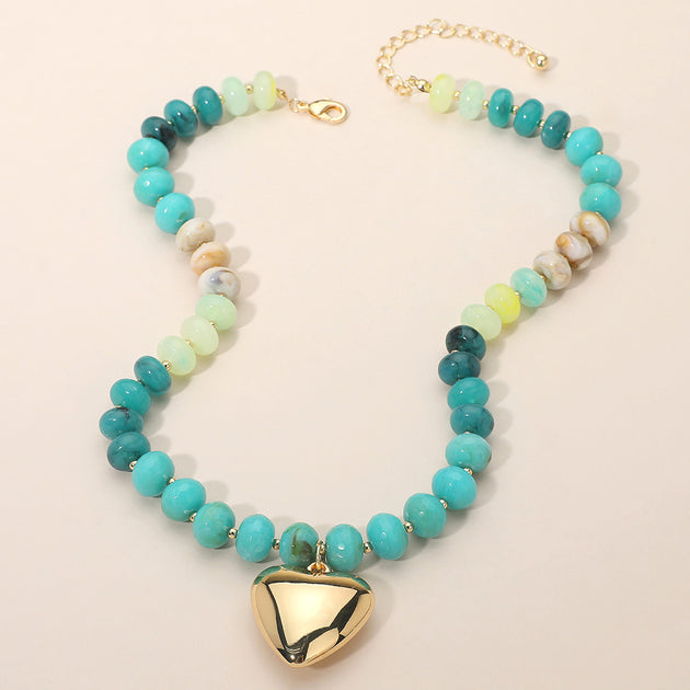 FASHNZFAB Puffy Heart Beaded Necklace Gold 2