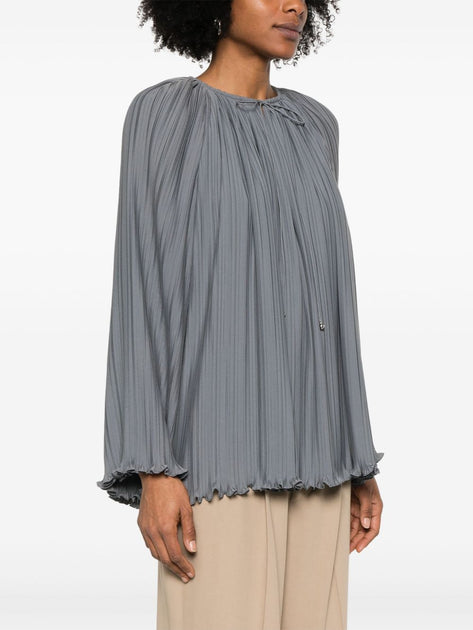 Lanvin Gathered Tie Neck Blouse Grey EU 40 4