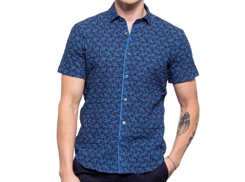 Eight X Triangles Short Sleeve Seersucker Shirt Blue XLarge 3