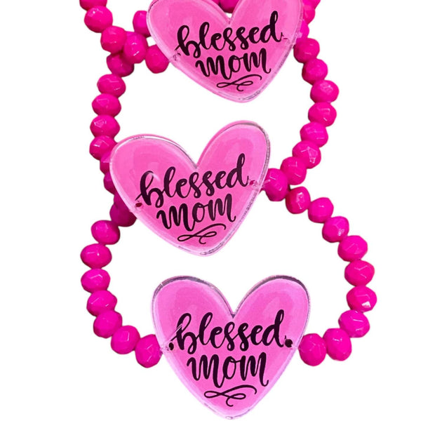 Jamie's Jems Design Blessed Mom Beaded Stretch Bracelet Pink One Size 3