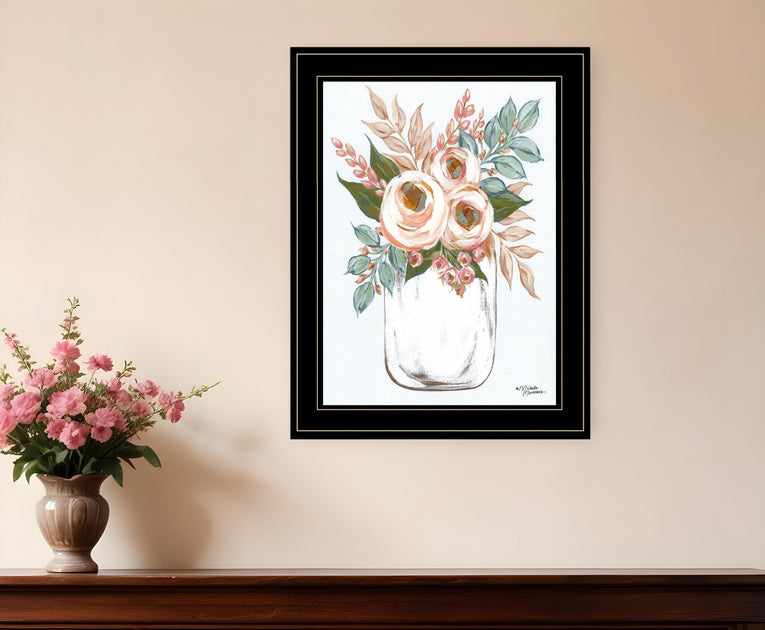 Hivvago Floral Jar 2 Framed Print Wall Art Black 2