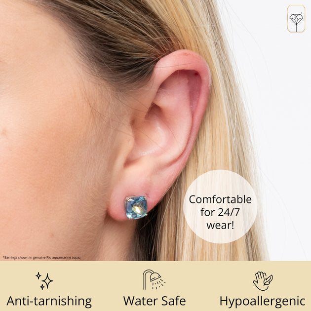 MaxColor Sterling Silver Cushion-Cut Gemstone Stud Earrings Silver 8MM 4