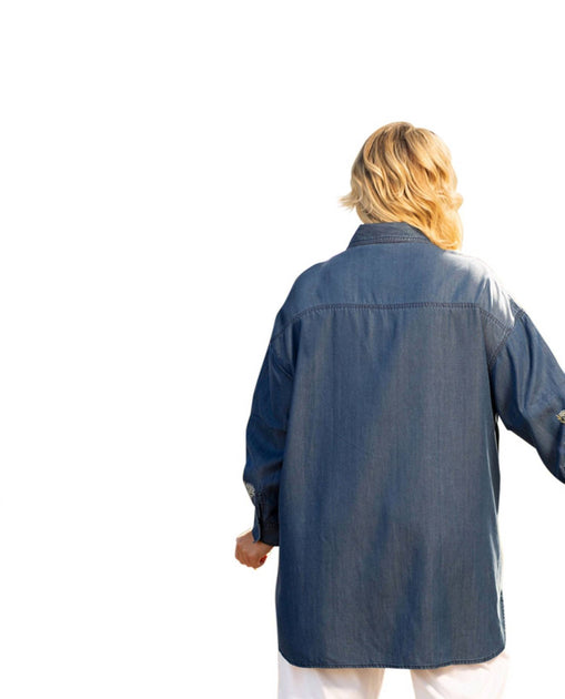 On The Plus Side Embroidered Long Sleeve Denim Shirt Blue 4X 3