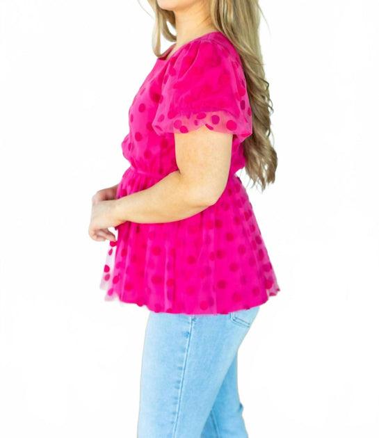Southern Grace Polka Dot Peplum Top Pink XS 4