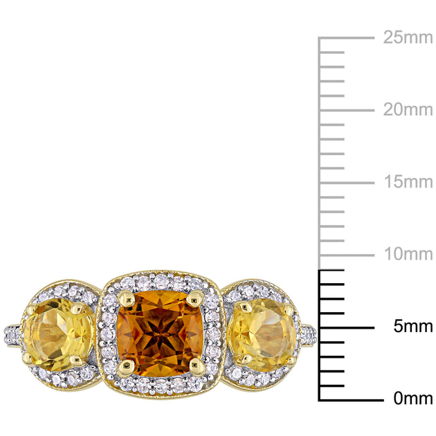 Mimi & Max 3-Stone Halo Ring Yellow Silver Orange US 5 4