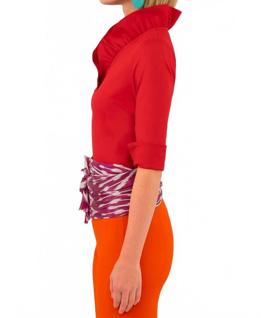 Gretchen Scott Jersey Ruffneck Quarter Sleeve Top Red XLarge 4