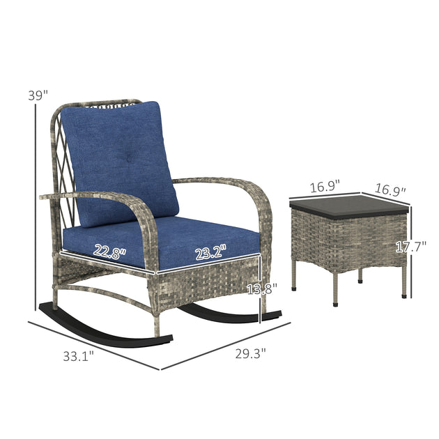Hivvago Wicker Outdoor Rocker Set Brown 5