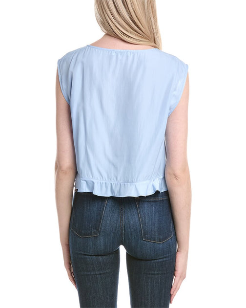 WeWoreWhat Top à Volants Col Bateau Bleu XLarge 3