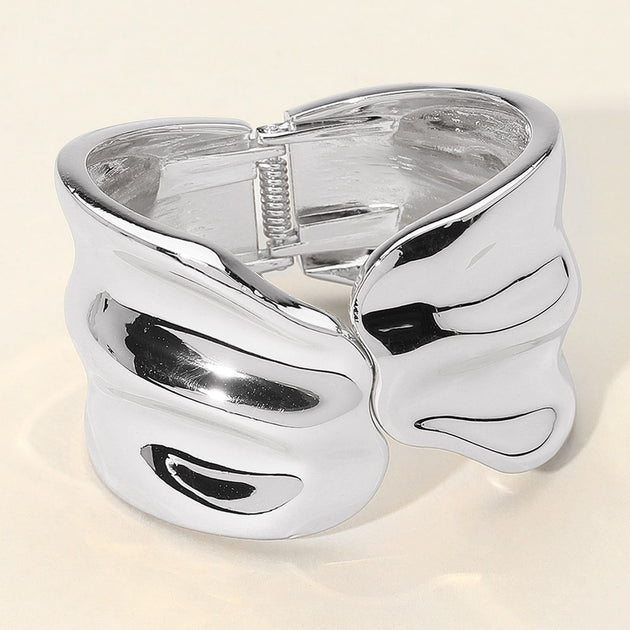 FASHNZFAB Sculpted Wavy Metal Bangle Silver One Size 3