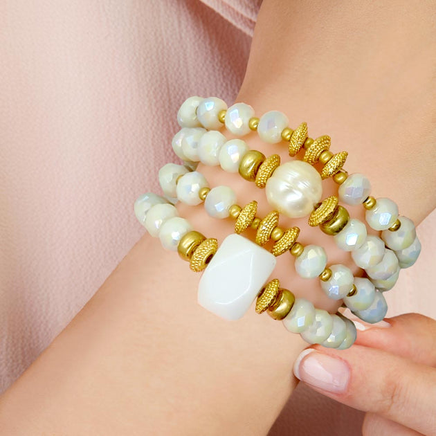FASHNZFAB Stretch Bracelet White Silver One Size 2
