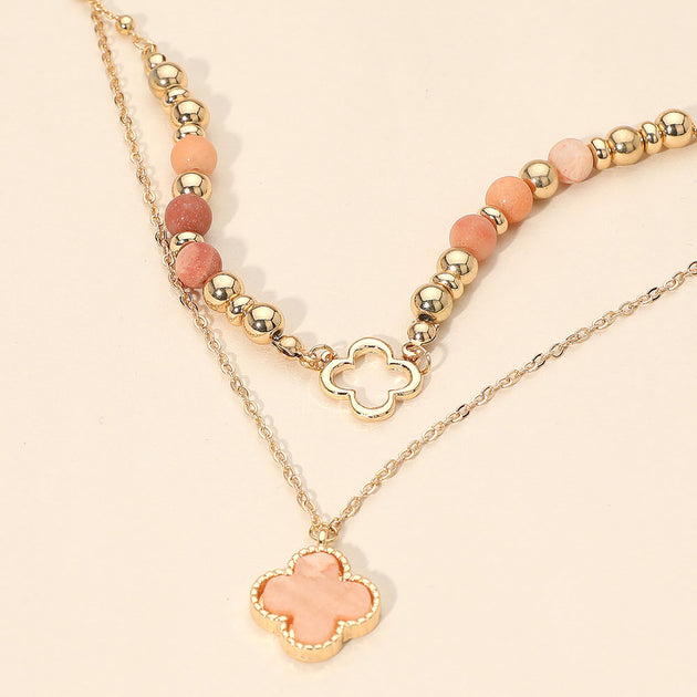FASHNZFAB Layered Quatrefoil Pendant Collier Gold Rose Pêche Taille Unique 2