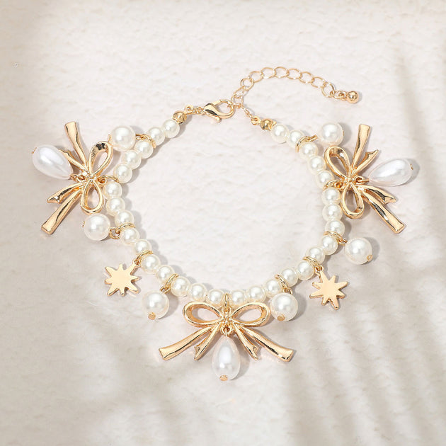 FASHNZFAB Bow Charm Pearl Beaded Bracelet Multi One Size 2