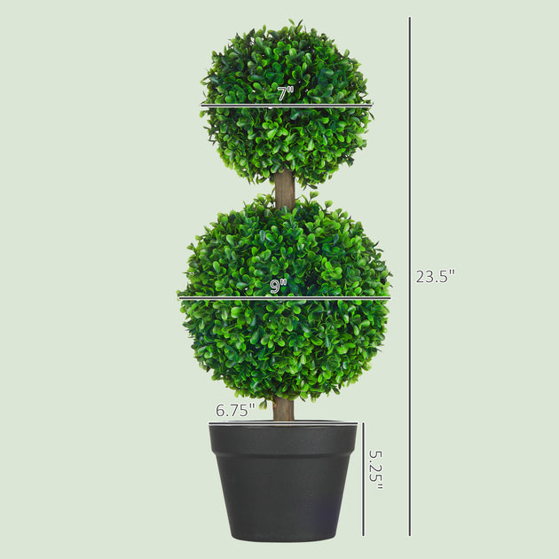Hivvago 2 Pack Artificial Boxwood Double Ball Topiary Green 23.6 in 4