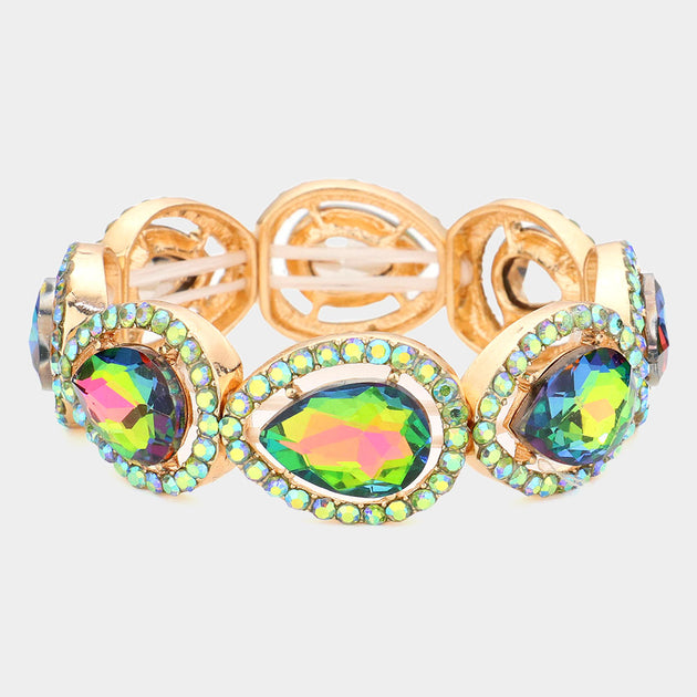 FASHNZFAB Teardrop Glass Crystal Stretch Bracelet Multi One Size 9