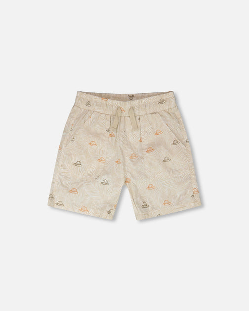 Deux par Deux Poplin Shorts Beige Safari Print US 4T 2