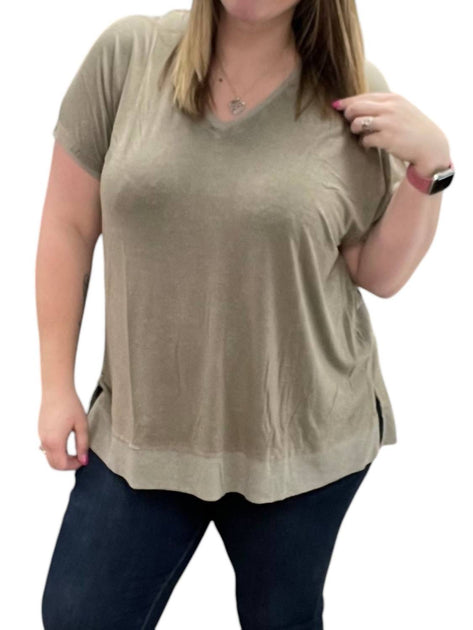 KORI Washed Knit Tunic Top Green Small 2