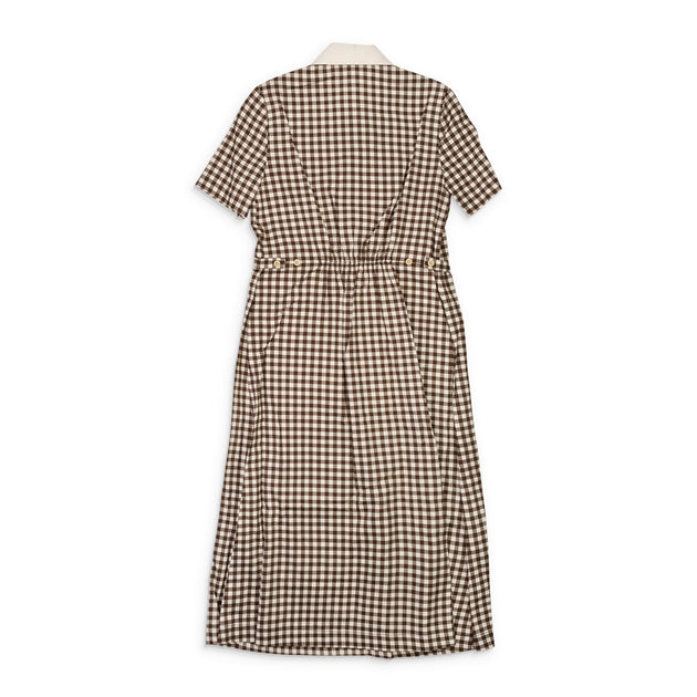 Callipygian Gingham Pocket Brown Sun Dress | ShopSimon