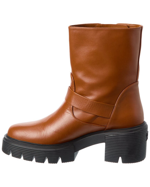Stuart Weitzman Soho Leather Moto Bootie Brown 9 3