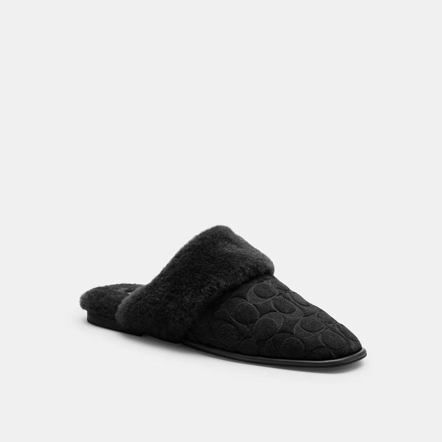 Coach Sherpa Flat Mule Black US 5 2