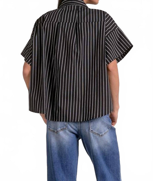 ELAN Cyndi Stripe Button-Up Blouse Black Small 4