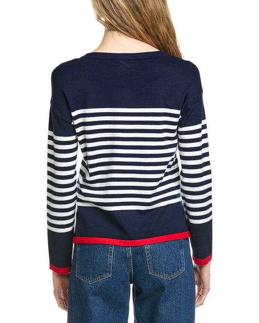 CeCe Sailor Stripe Heart Sweater Blue Medium 3