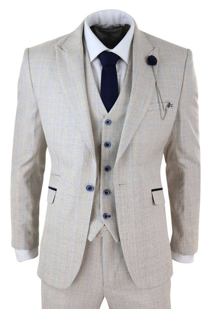 Oliver Tweed 3 Piece Suit Cream Check US 38 Regular 2