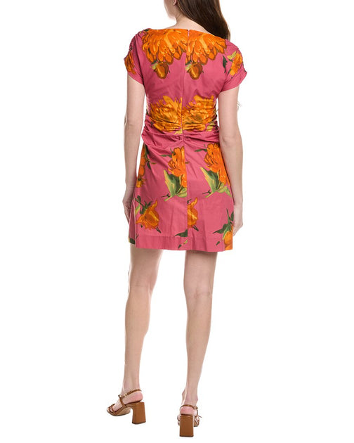 Lela Rose Cap Sleeve Shirred A-Line Dress Red US 16 3