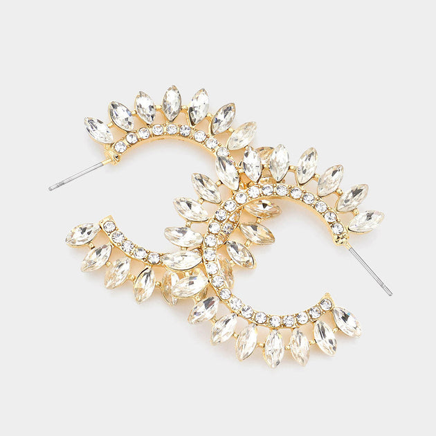 FASHNZFAB Marquise Stone Cluster Half Hoop Earrings Multi 8