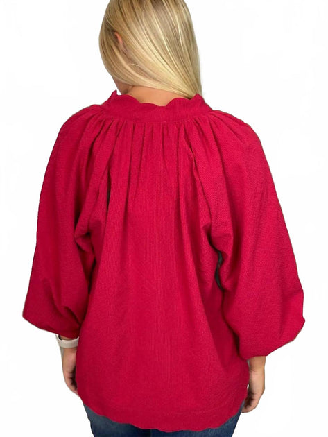 Umgee V-Neck Blouse Red Small 3