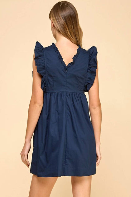 TCEC V-Neck Ruffle Dress Blue Medium 3