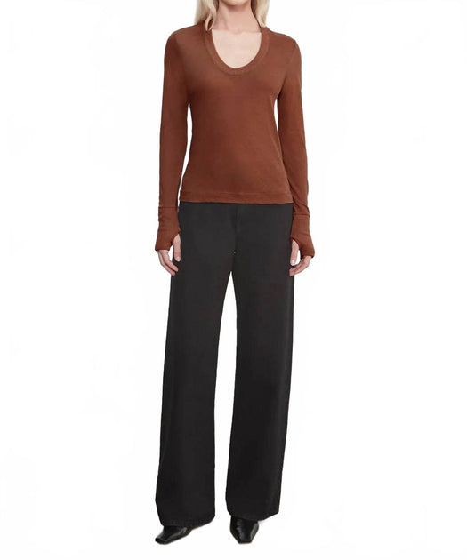 Enza Costa Cashmere Loose-Fitting Round Neck Top Brown Medium 2
