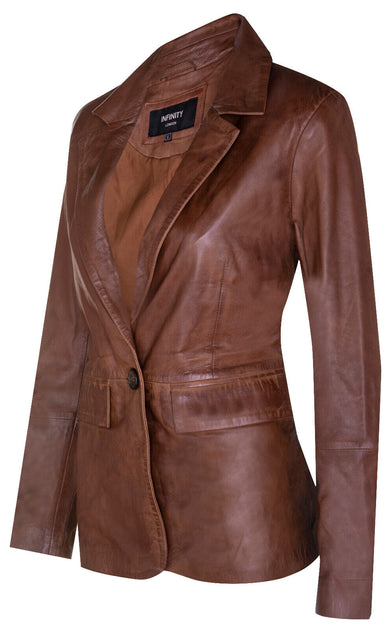 Infinity Apeldoorn Womens Leather Blazer Jacket Brown Small 3