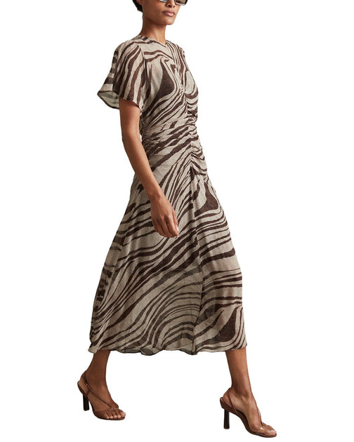 Reiss Tabitha Midi Dress Brown Multi UK 8 2