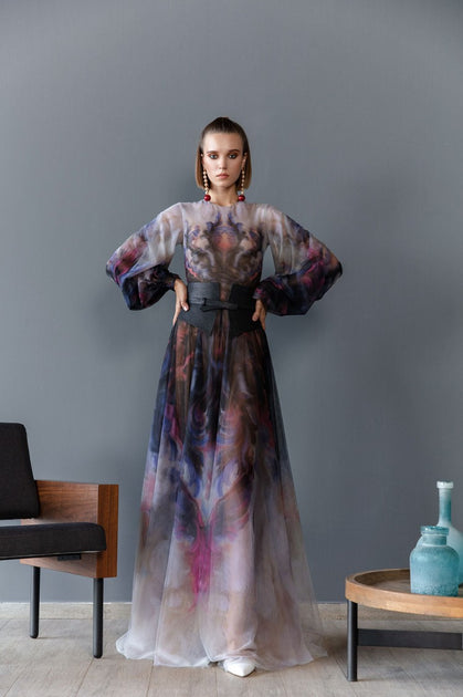 Saiid Kobeisy Chromatic Printed Tulle Dress Pink EU 38 4