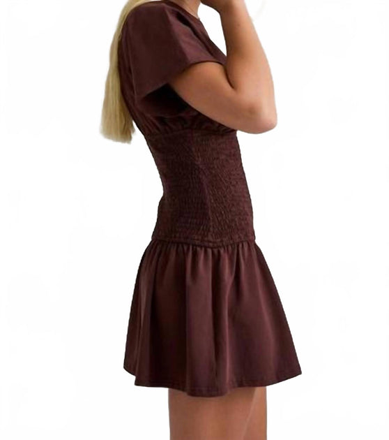 LE LIS River Drop Waist Mini Dress Brown Large 3