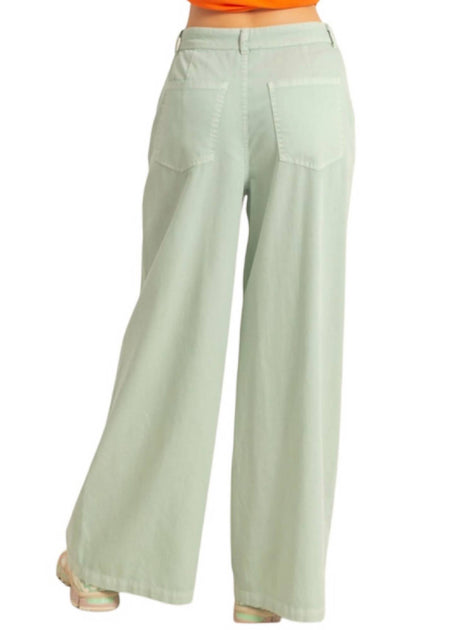 Double Zero Hohe Basic Weite Hose mit Bund Grün Small 4