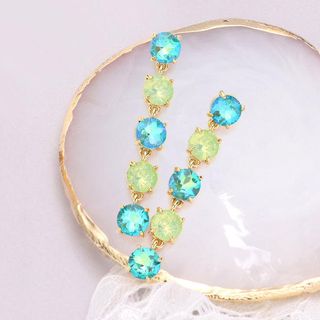 FASHNZFAB Round Stone Link Dangle Earrings Mint Blue 3
