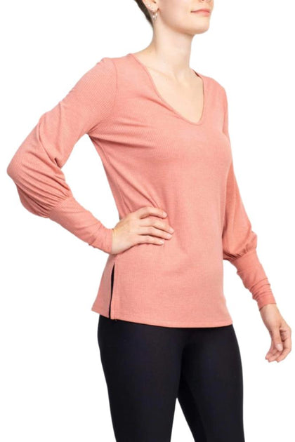 TRUEDAMES V-Ausschnitt Blusen-Strickjersey-Oberteil Pink X-Small 4