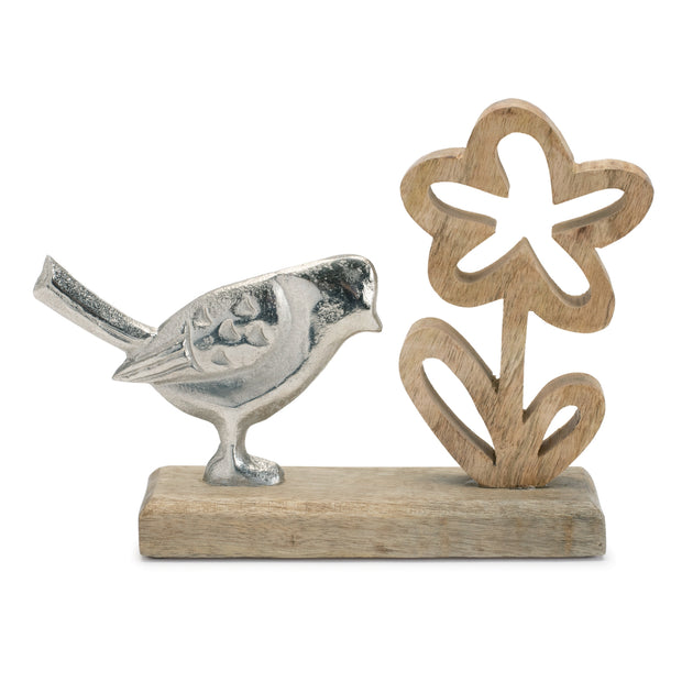 Hivvago Bird and Flower on Base Silver 9.5Lx6.75H 2