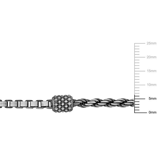 Mimi & Max Half Rope Half Box Link Necklace and Anklet Set Oxidised Sterling Silver White 4