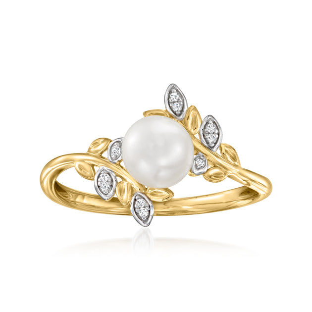 Ross-Simons Cultured Pearl Leaf Ring Silver US 7 2