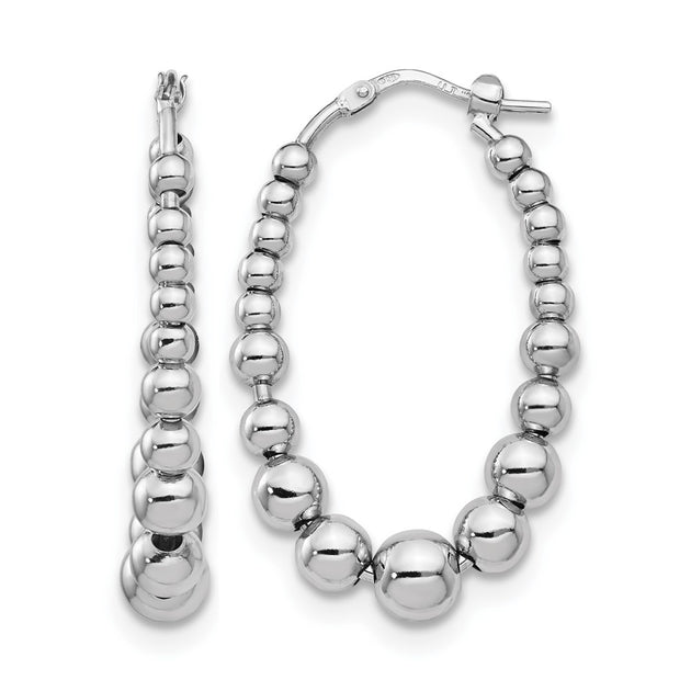 Diamond2Deal Sterling Silver Polished Beaded Oval Hoop Earrings Silver 2