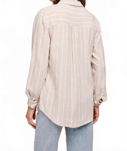 Gentle Fawn Linen Stripe Top Beige XLarge 3