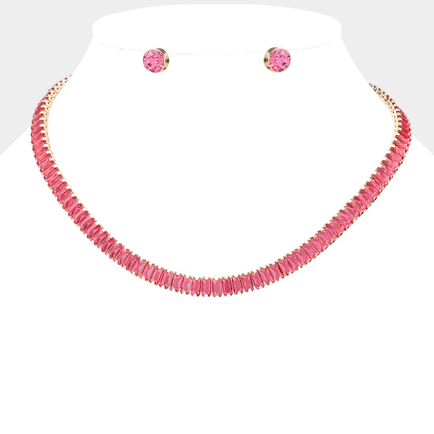 FASHNZFAB Baguette Stone Cluster Evening Necklace Multi One Size 7