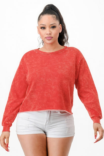TRUEDAMES Washed French Terry Cropped Sweatshirt Red Large 2