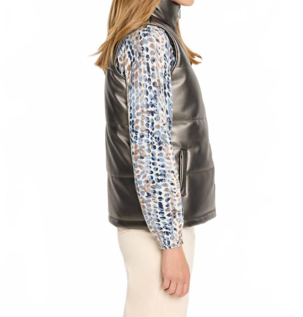 Nic + Zoe Metallic Faux Puffer Vest Beige Medium 4