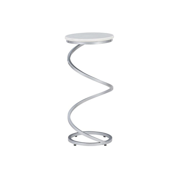 Powell Rian Spiral Drink Table Silver White Marble 4