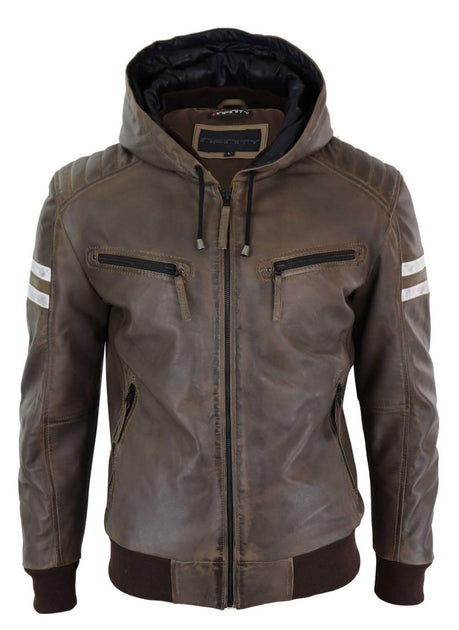 TruClothing Hood Leather Bomber Jacket Red White XXL 2