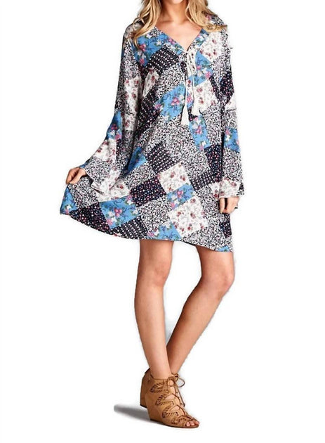 Velzera Floral Patchwork Print Mini Dress Multi 3X 3
